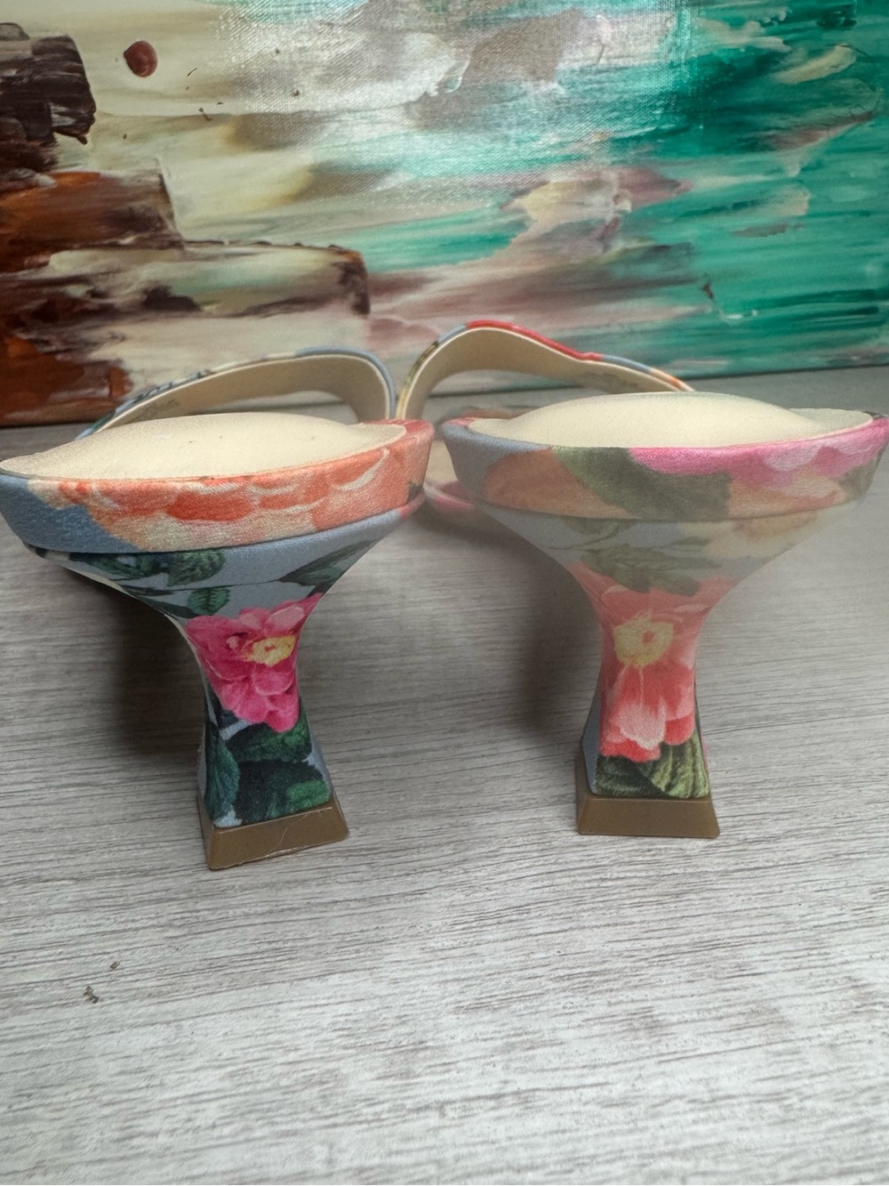 Nine West Floral Slide Mules in Light Blue with Multicolor Blooms - Picture 5 of 8